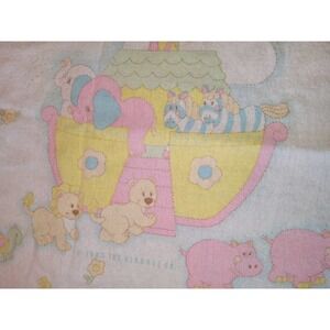 Vintage 1985 Curity Noahs Ark Baby Blanket Pastel Animals Flannel Kendall Co